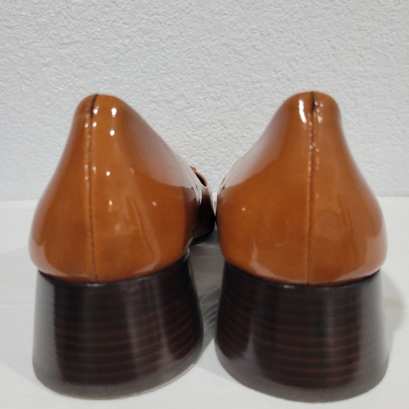 Tory Burch Georgia Pump Size 8, 35mm Heels Patent Leather Brown Cuoio - Picture 13 of 14